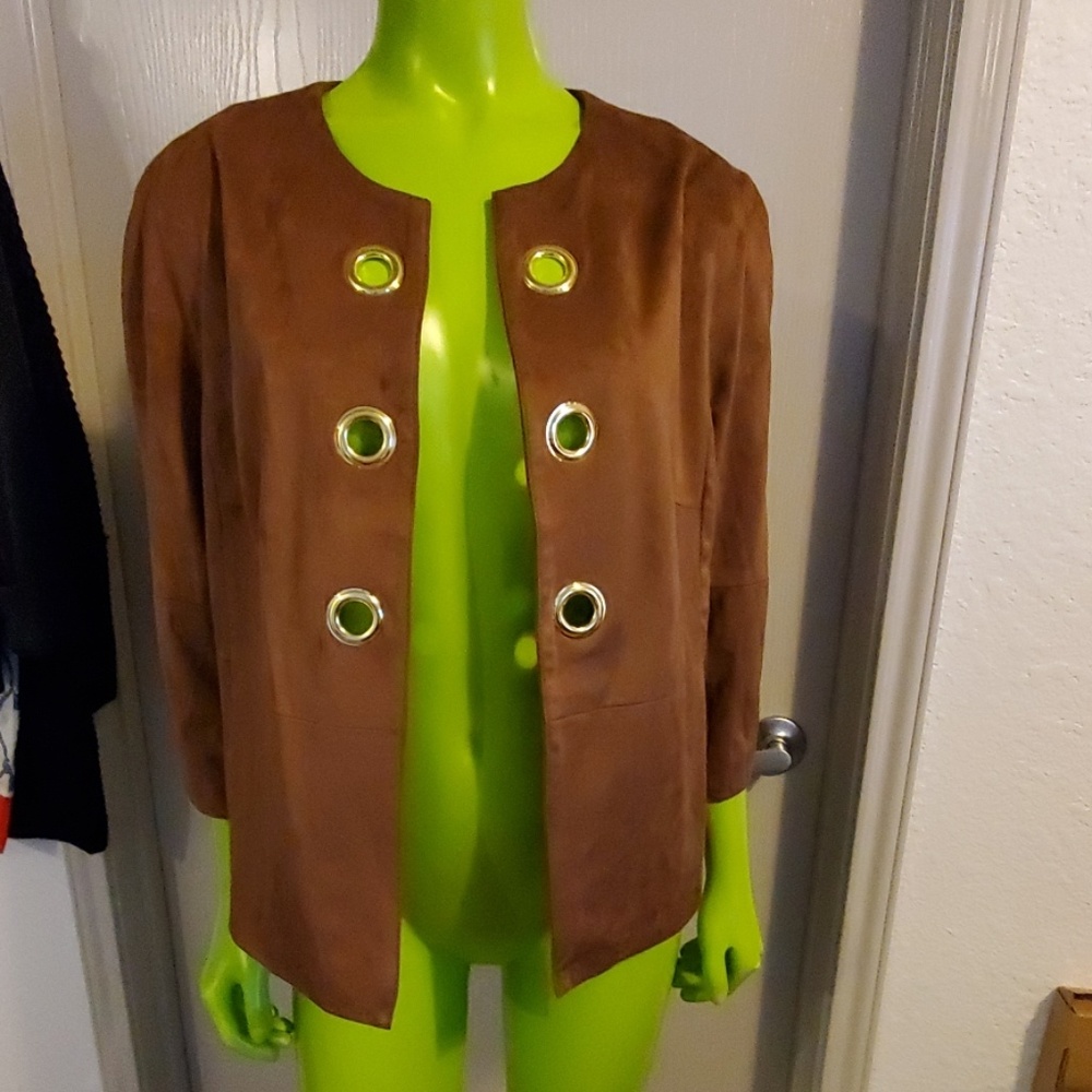 NEW $159 Chicos brand Faux Suede blazer sz1 = NEW tags attached.
